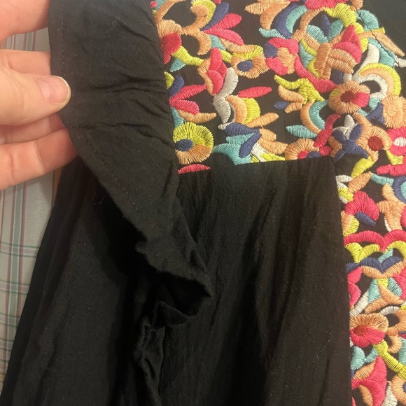 KIRUNDO Women’s black with embrodiey Mini Dress V Neck Bohemia Dress sz XL - Picture 6 of 12